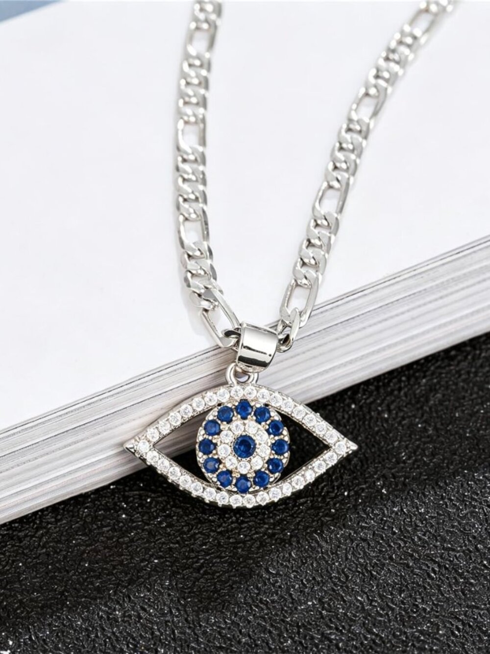Evil Eye Necklace for Women 14K Gold Plated White Color Cubic Zirconia Inlay Evi - Picture 4 of 6